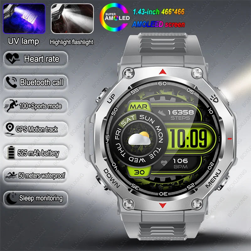 2026 New T-Rex 3 Military Grade Sports Smart Watch GPS Motion Track 5 ATM Waterproof Heart Rate HD Bluetooth Call Smartwatch Men