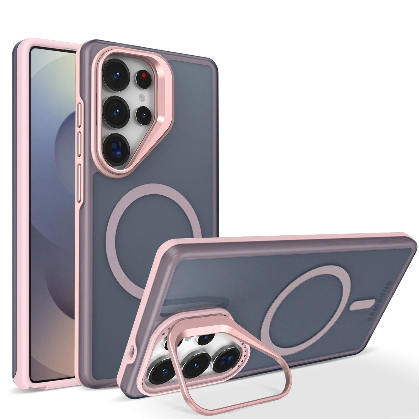 Luxury Matte Clear With Holder Magnetic Magsafe Case For Samsung Galaxy S25 S24 S23 S22 Ultra Plus S25Edge S24FE S25FE Cover