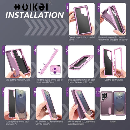 Case For Samsung Galaxy S25 Ultra S25 Edge S24 S23 A16 A56 Body 3 in 1 Shockproof Heavy Duty Anti-Scratch Rugged Kickstand Cover