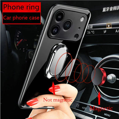For iphone 17 Air 17 Pro Max Cases Magnet Ring Stand Phone Case For iphone 16E 15Plus 14Pro Max Mirror Tempered Glass Back Cover