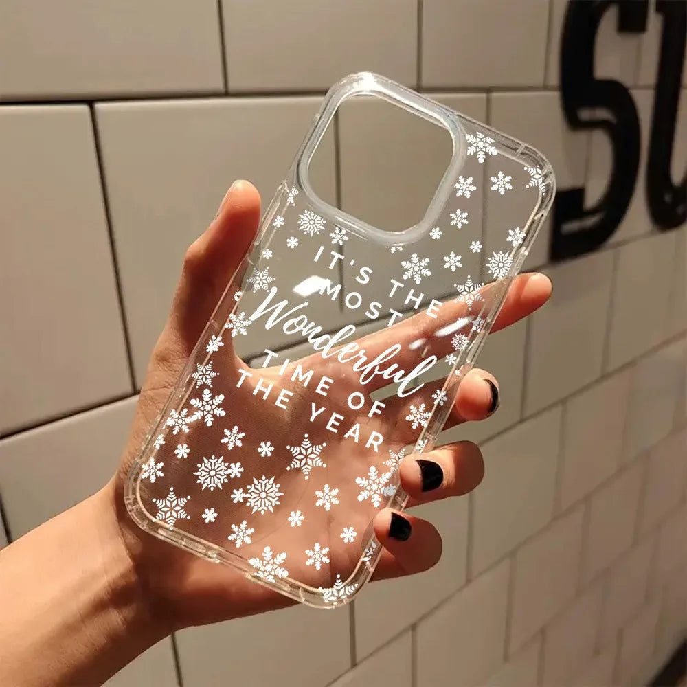 Christmas Cute Snowflakes Aesthetic Clear Phone Case Cover for iPhone 17 16 11 12 13 14 15 Pro Max XR XS X 7 8 Plus 17 Air Cases