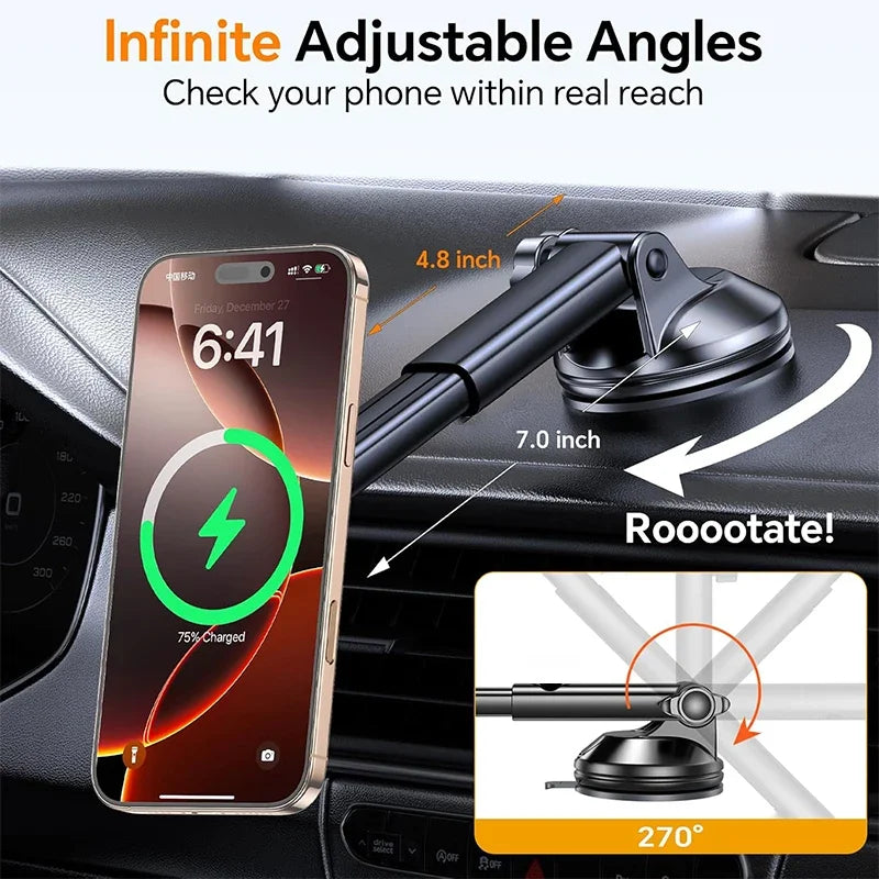 UYUXIO Strong Magnetic Car Phone Charger – 15W Fast Charging Dashboard & Windshield Mount Holder for iPhone 16 15 14 Pro Max
