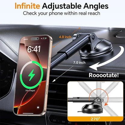 UYUXIO Strong Magnetic Car Phone Charger – 15W Fast Charging Dashboard & Windshield Mount Holder for iPhone 16 15 14 Pro Max