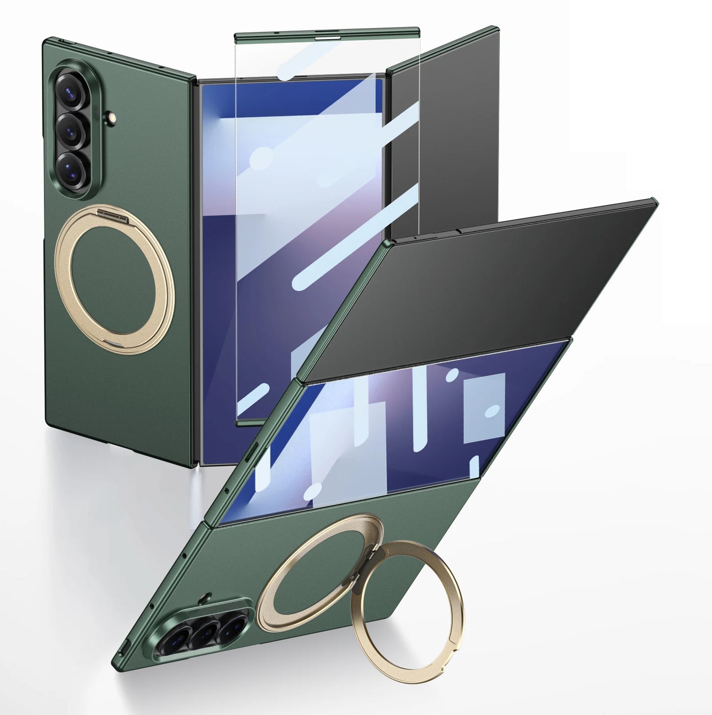 Matte PC 360 Ring Holder Bracket Plastic Case For Samsung Galaxy Z TriFold Trible Fold Magnetic Wireless Cover Glass Protector