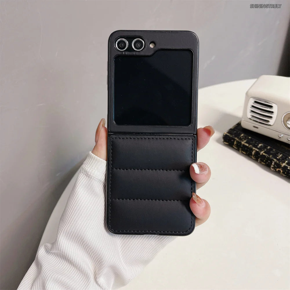 Fashion Down Jacket Air Cushion Case for Smausng Z Fold 6 Flip 6 Fold 5 4 3 ins Leather Shockproof Cover Galaxy Z Flip 5 4 3