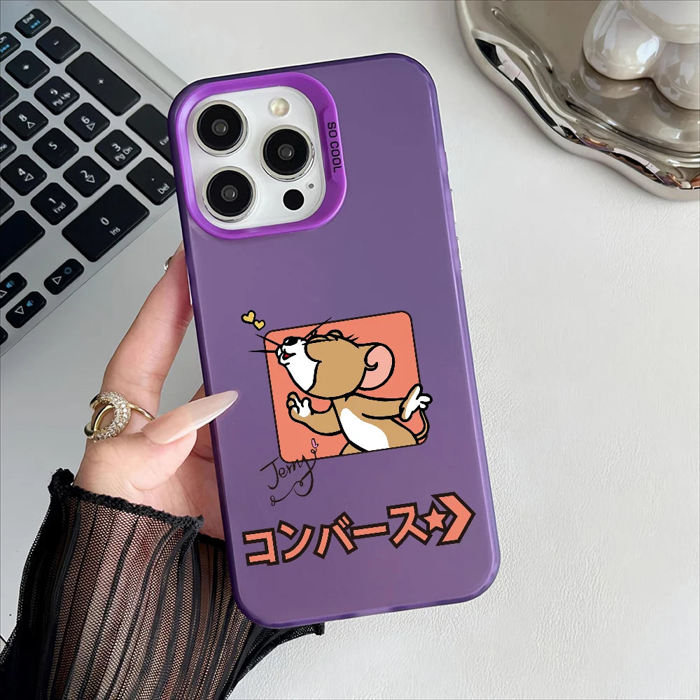 Miniso Tom And Jerry Phone Case For iPhone 16 15 14 13 12 11 Pro Max Independent Metal Button Electroplating Mobile