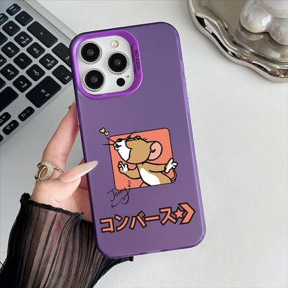Miniso Tom And Jerry Phone Case For iPhone 16 15 14 13 12 11 Pro Max Independent Metal Button Electroplating Mobile