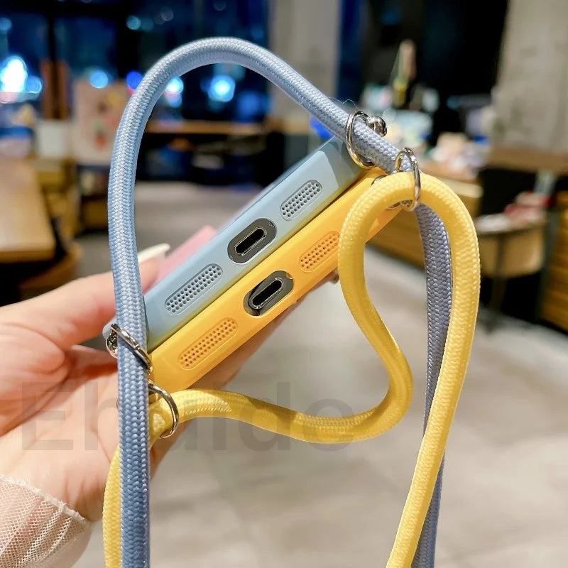 Crossbody Lanyard Case For Magsafe iPhone 16 14 13 12 Pro Max 11 15 Plus Magnetic Gradient Color Camera Protect Shockproof Cover