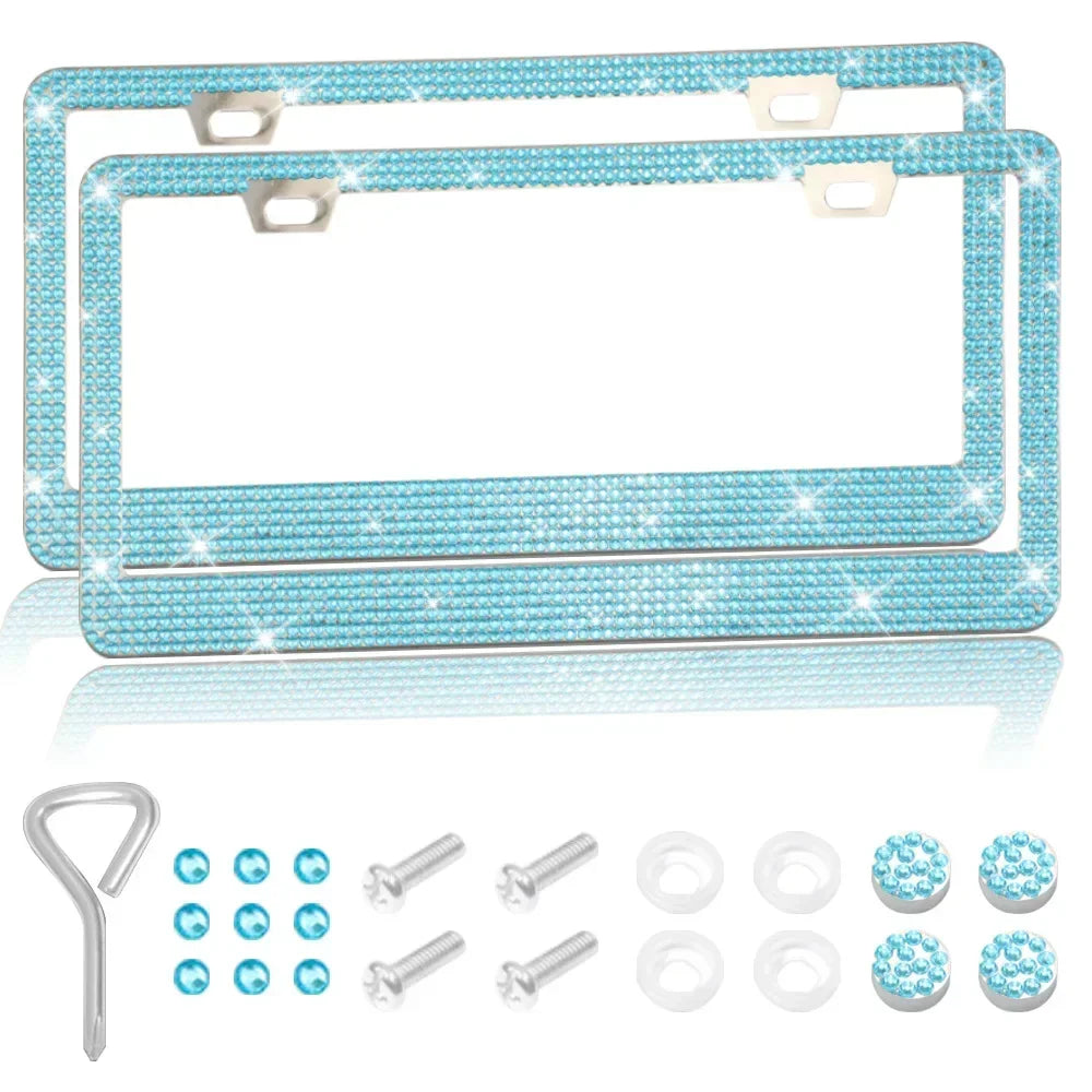 NEW Bling Crystal Car License Plate Frame Women Rhinestone License Plate Frame Cover Holder Car Accessories with Screw 31*16cm