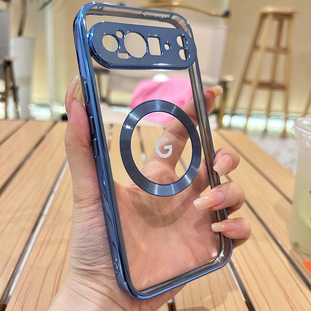 For Google Pixel 7A 8 8Pro 8A Case Transparent Electroplating Magnetic Wireless Charging For Magsafe Back Protect Cover