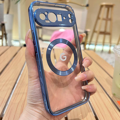 For Google Pixel 7A 8 8Pro 8A Case Transparent Electroplating Magnetic Wireless Charging For Magsafe Back Protect Cover