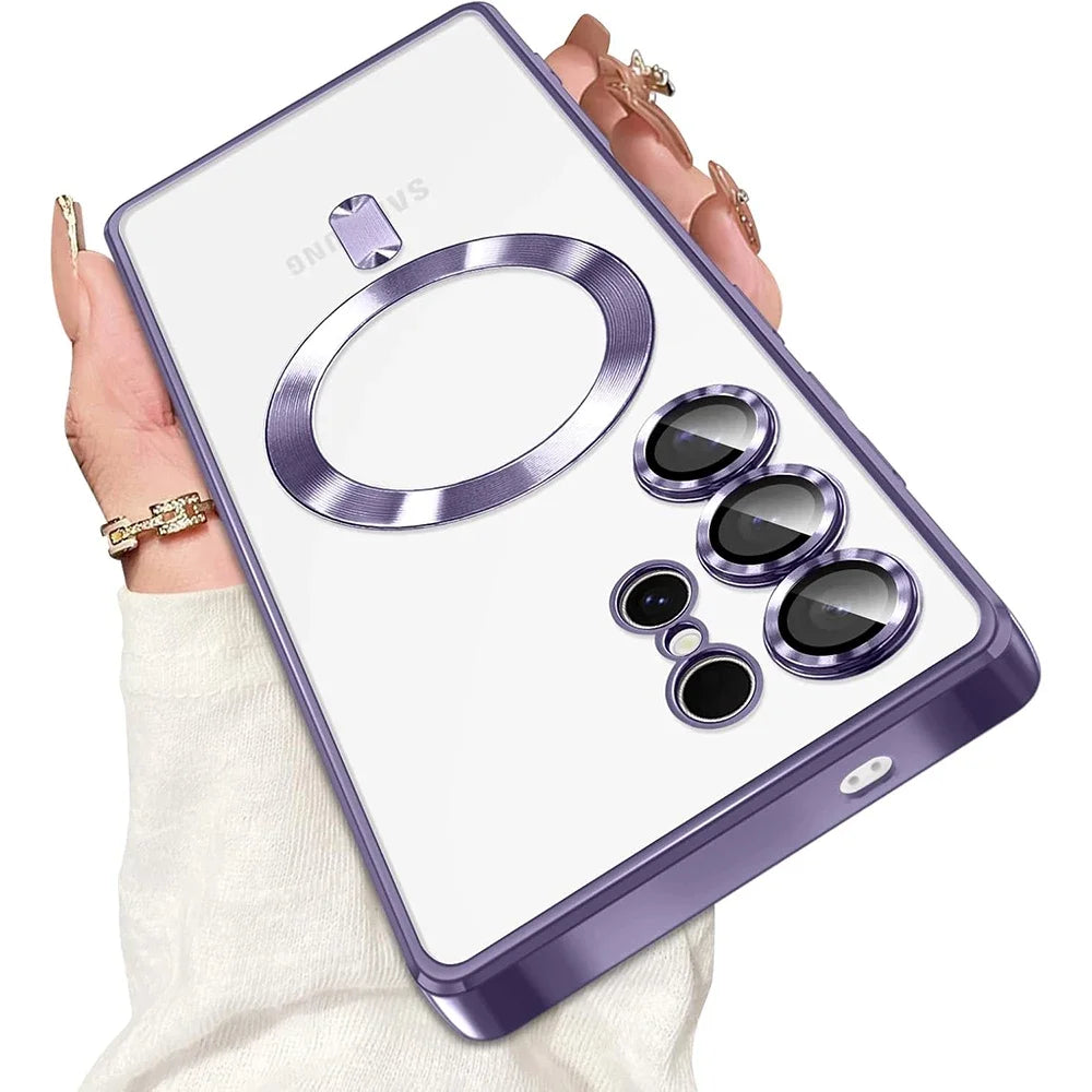Luxury Magnetic For Magsafe Case For Samsung Galaxy S26 S25 Edge S24 FE S23 S21 Plus Ultra Plating Silicone Cover Clear Soft