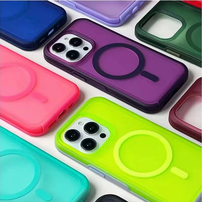 Neon Candy Color Translucent Shockproof Phone Case For iPhone 16 12 13 14 15 Pro Max For Magsafe Wireless Charging Frosted Cover