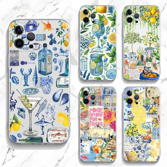 Ocean Wine Glass Lemon Phone Case for iPhone 16 15 14 13 12 11 Pro Max Mini X XS XR 7 8 Plus SE4 Shockproof Soft Cover Fundas