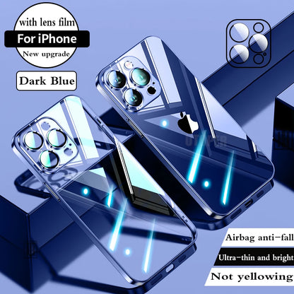 Luxury High Quality Upgrade Plating TPU Soft Case for iPhone 17 Air 16 15 14 13 12 11 Pro Max Plus Clear Lens Film Protect Cover