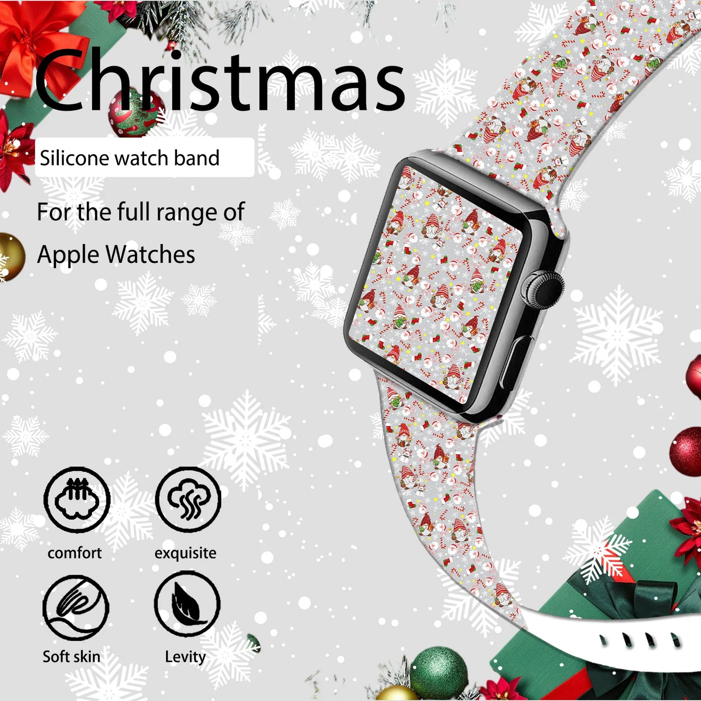 Christmas Series Print Silicone Strap for Apple Watch 10 9 8 Band Replaceable Bracelet for iWatch 46mm 44mm 42mm 41mm Watchbband