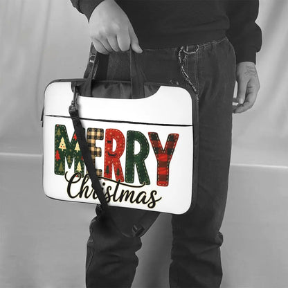Retro MERRY Christmas Patchwork Crossbody Laptop Bag Case Computer Bag 13 14 15.6 Inch Notebook Pouch for Macbook Pro Lenovo