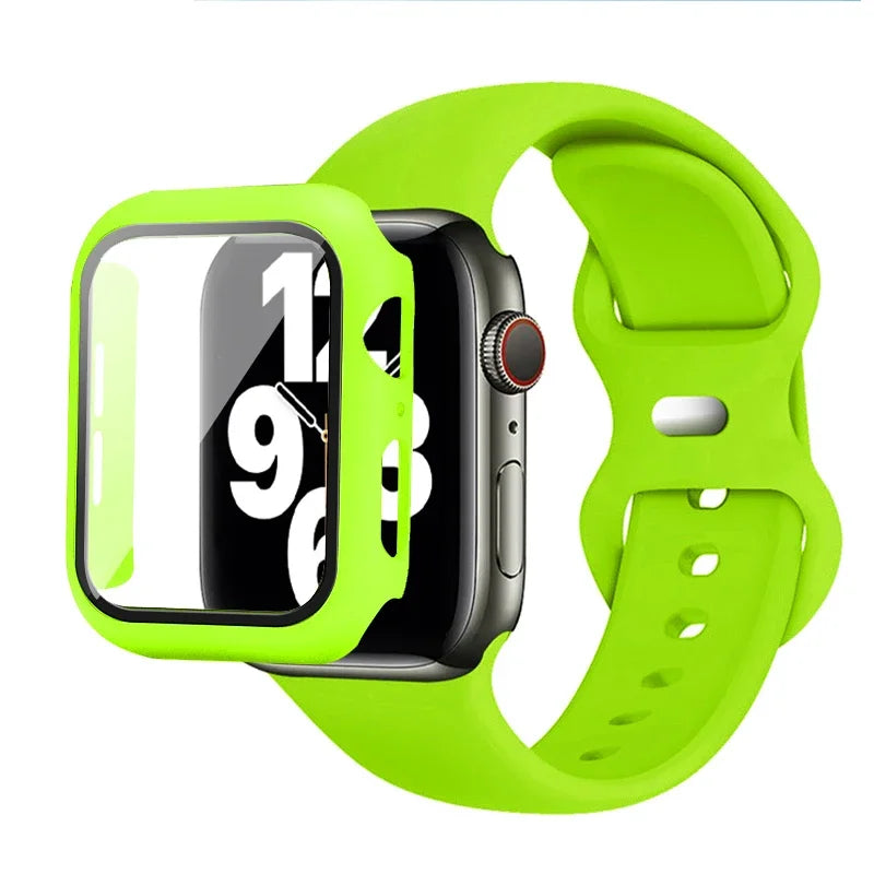 Silicone Strap+case for Apple Watch Band 44mm 40mm 45mm 41mm 49mm 42mm 38mm 44 45 Mm Bracelet Iwatch Ultra Series 7 Se 3 4 5 6 8