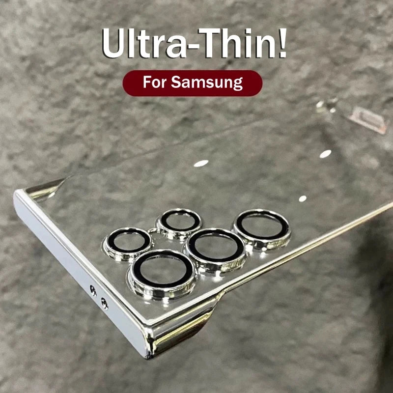 Luxury Plating Frameless Case For Samsung Galaxy S25 S24 Ultra S23 S22 Thin Transparent Camera Lens Protection Shockproof Cover