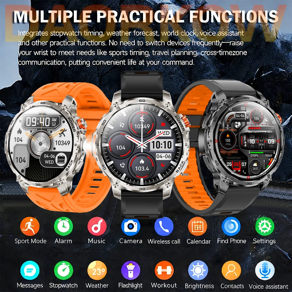 2026 New GPS Outdoor Sports Smartwatch Men AMOLED Screen NFC Flashlight Heart rate Waterproof Bluetooth Call 1000mAh Smartwatch