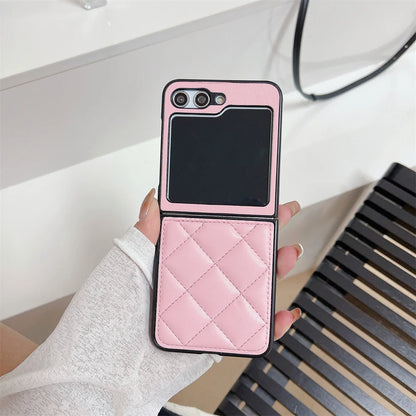 For Samsung Galaxy Z Fold 6 5G Luxury Leather Rhombus Case For Z Flip 5 4 3 Z Fold 6 5 4 3 Pure Color CC Style Protection Cover