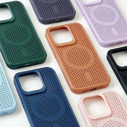 Ultra Thin Heat Dissipation Mesh Magnetic Case for iPhone 17 16 15 13 12 14 11 Pro Max for Magsafe Matte Shockproof Hard Cover