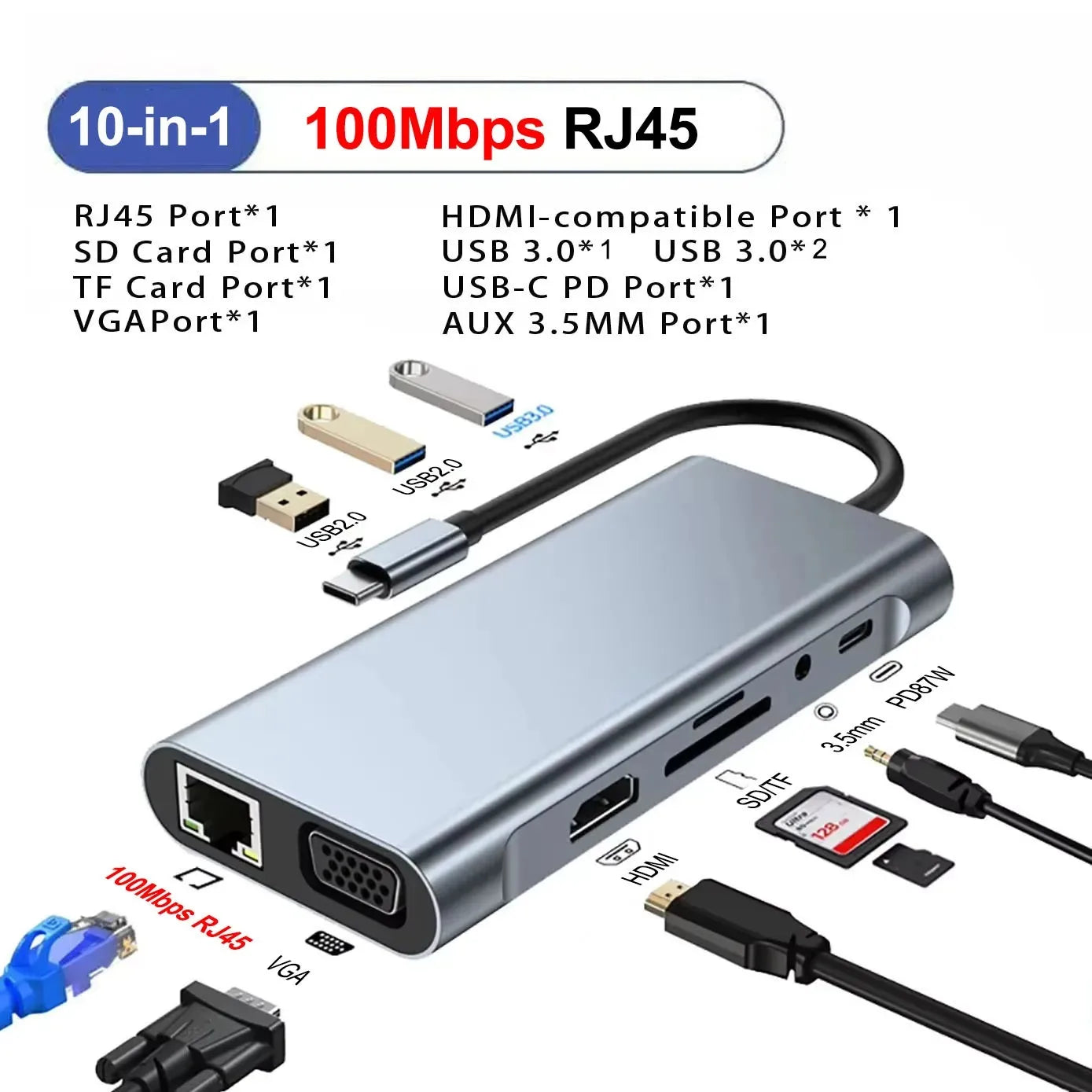 11-in-1 USB C Docking Stations USB C HUB USB Hubs Type C to 4K HDMI USB 3.0 5Gbps USB Splitter Adapter For PC Laptop Macbook