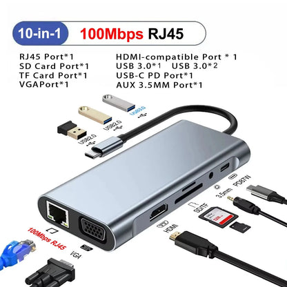 11-in-1 USB C Docking Stations USB C HUB USB Hubs Type C to 4K HDMI USB 3.0 5Gbps USB Splitter Adapter For PC Laptop Macbook