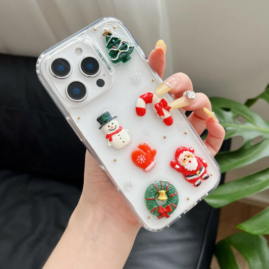 3D Bling Glitter Christmas Socks Snowman Santa Claus Cartoon Cute Phone Case For iPhone 16 15 14 13 12 11 17 Pro Max Soft Cover