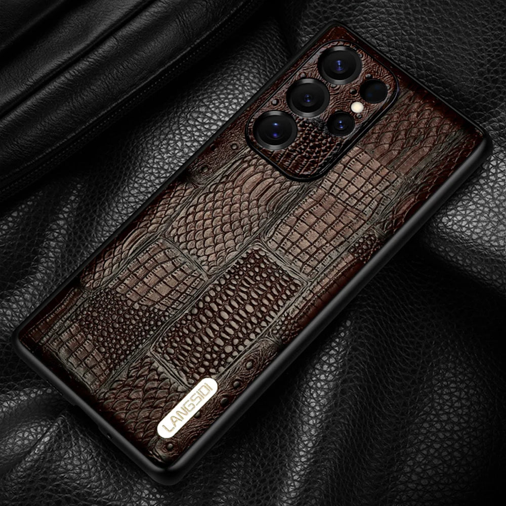 LANGSIDI Genuine Leather Retro Phone Case For Samsung Galaxy S 25 S25 S23 S24 Ultra S24 Plus S25Plus S25Ultra Luxury Back Cover