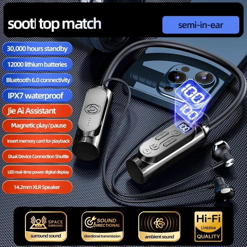 12000mAh 30000Hours Playback Wireless Bluetooth Earphones Magnetic Sports Running Headset Neckband Sport Earbuds Noise Reduction