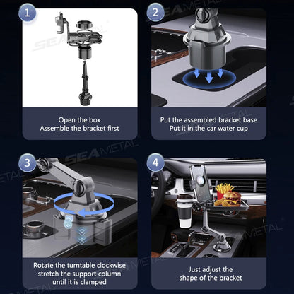 SEAMETAL Car Cup Holder Expander Tray With Dual Cup Holder Organized Table Food Car Tray Portable 360 Adjustable Drink Stand