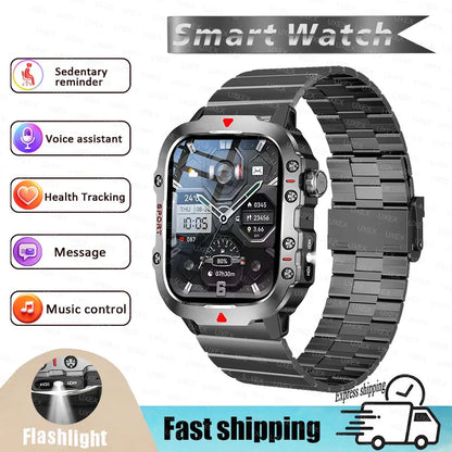 Military 2026 Sports Smartwatch Men 2.01 inch HD LED Flashlight Christmas Gift Screen Bluetooth Talking Multifunction Smartwatch