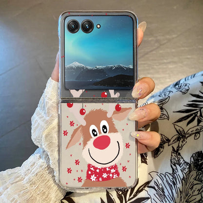 Christmas Pattern Clear Phone Case For Motorola Razr 50 40 Ultra Razr40 Razr50 Shockproof Bumper Transparent Folding Hard Cover