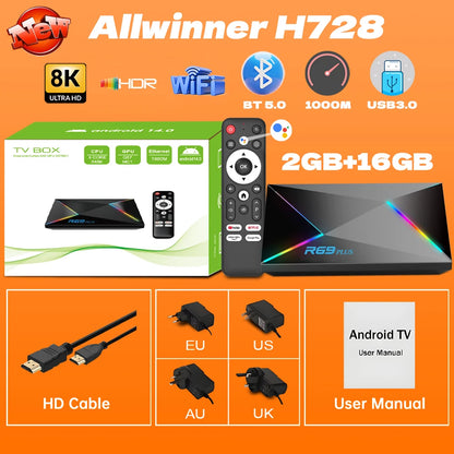 R69 Plus Voice Control TV Box Ultra HD 8K Allwinner H728 Octa Core Support Netflix tv box WIFI 6 Set Top Box