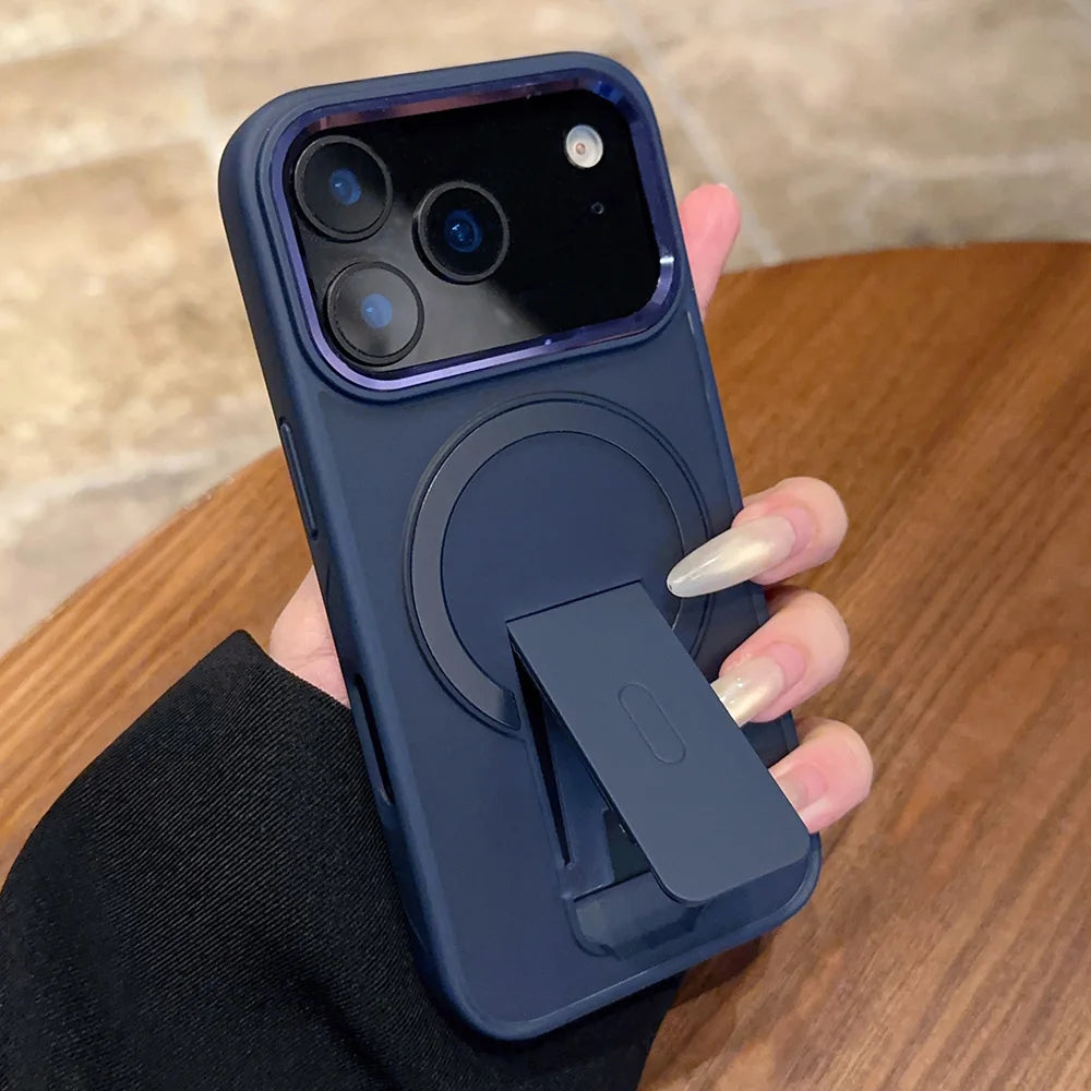 Luxury For Magsafe Phone Case For iPhone 17 Air Pro Max Magnetic Wireless Charge Folding Stand Holder Matte Cover