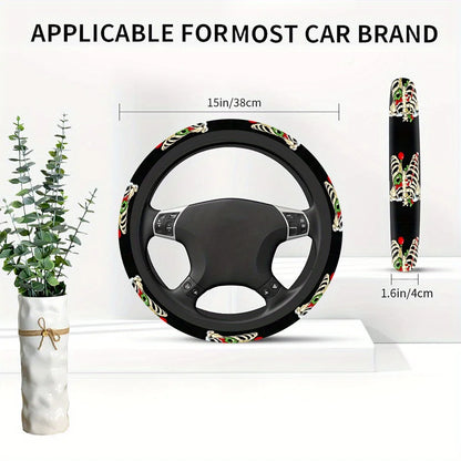 Christmas Skeleton Pattern Steering Wheel Cover Anti-Slip, Easy Installation, Fit for Cars SUV Removable Protective Accessory