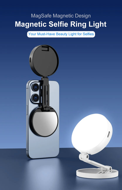 Magnetic Selfie Light Compatible with MagSafe iPhone,CRI95 700lx/0.3m Folding LED Phone Fill Ring Lighting with