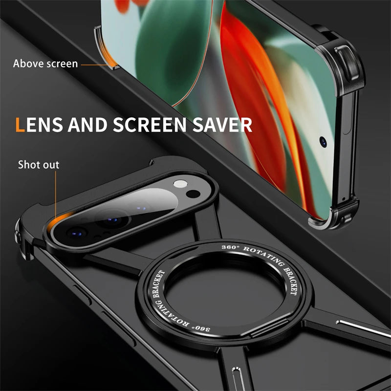 Metal Frame MagSafe 360° Magnetic Holder Phone Case For Google Pixel 8 9 Pro XL 9Pro Fold Aluminum Alloy Wireless Charging Cover