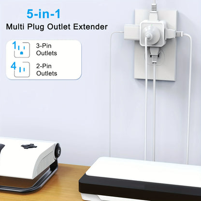 5 Way Multi Plug Outlet Extender, Wall Outlet Expander, Small Electrical Outlet Splitter for Travel, Home, Office, Dorm