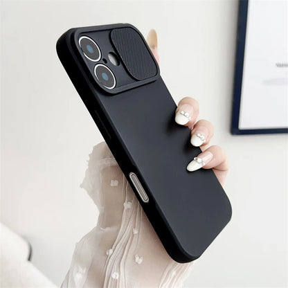 Slide Camera Lens Protection Soft Silicone Case For iPhone 16 15 14 Plus 13 12 11 Pro X XS XR Max 8 7 SE Shockproof Bumper Cover