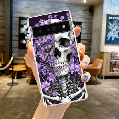 Phone Case For Google Pixel 10 9 8 7 6 9A 8A 7A 6A 5 4 5A 4A 3A Pro XL Soft Clear TPU Transparent Cover Hard Pink Purple Skull