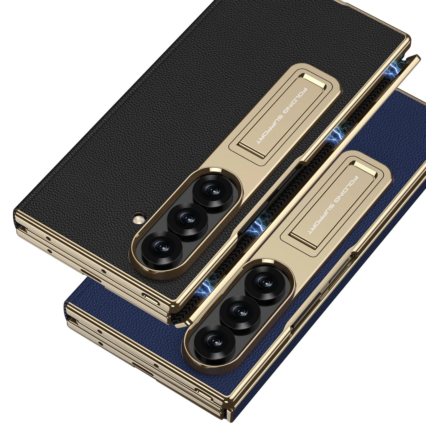 Phone Case For Samsung Galaxy Z TriFold Magnetic Leather Hinge Flip Cover TriFold PC Frame Kickstand Bracket 9H Glass Protector