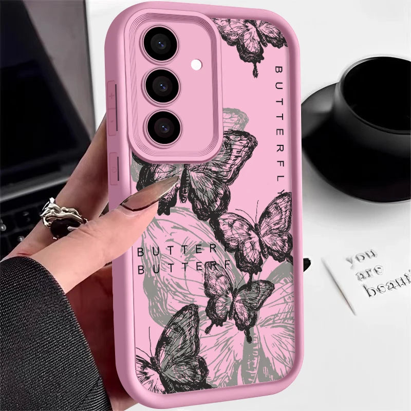 INS Retro Butterfly Silicone Case For Samsung Galaxy S25 Edge S24 S23 S22 Ultra S24 FE A55 A56 A17 A15 A16 A36 A25 5G Soft Cover