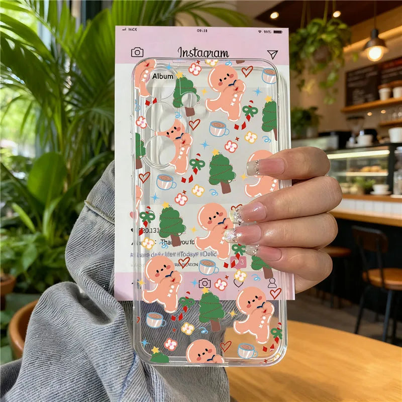 Cute Winter Snow Christmas Phone Case for Samsung Galaxy S25 Ultra S24 S23 S22 Plus S21 FE Transparent Soft Silcon Cover