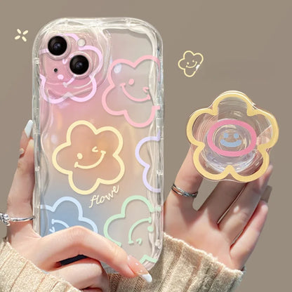 Color Smile Flower Grip Holder Wave Phone Case for Iphone 16 Pro Max 11 12 13 14 15 Pro Max 6 6S 7 8 Plus XR 13 Mini Soft Cover
