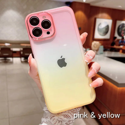 Gradient Color Phone Cases For IPhone 16 15 14 Pro Max 13 12 11 Xs Xr 7 8 Plus Comes with Lens Film Back Covers