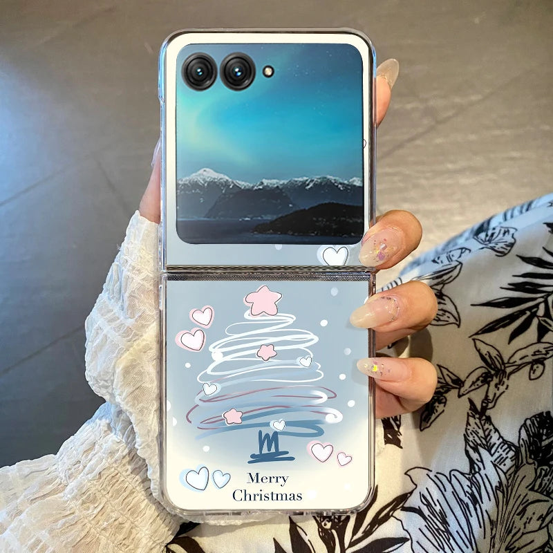 Christmas Pattern Clear Phone Case For Motorola Razr 50 40 Ultra Razr40 Razr50 Shockproof Bumper Transparent Folding Hard Cover
