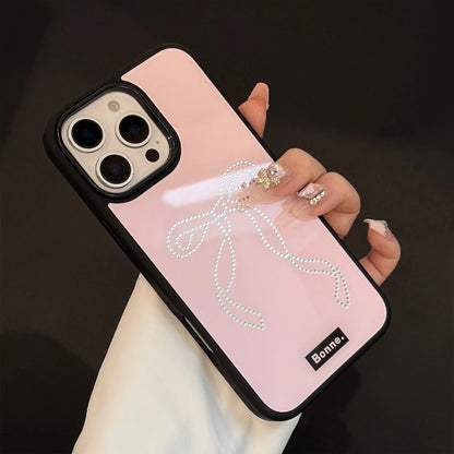 Rhinestone Bow Phone Case for iPhone 16 Pro Max 15 14 Plus 13 12 Cute Glossy Pink Girly Shockproof Hard Cover Gift