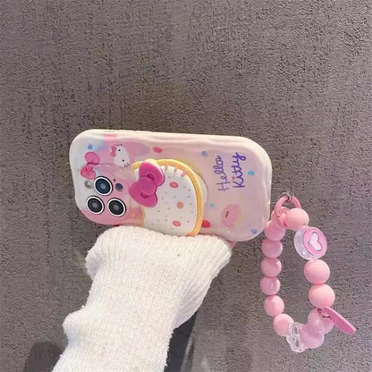Kuromi Hello Kitty Bracket Bracelet Phone Case For IPhone 16 15 Pro Max 14 11 12 13 Mini XR 8 7 Plus X XS SE Sanrio Cute Cartoon